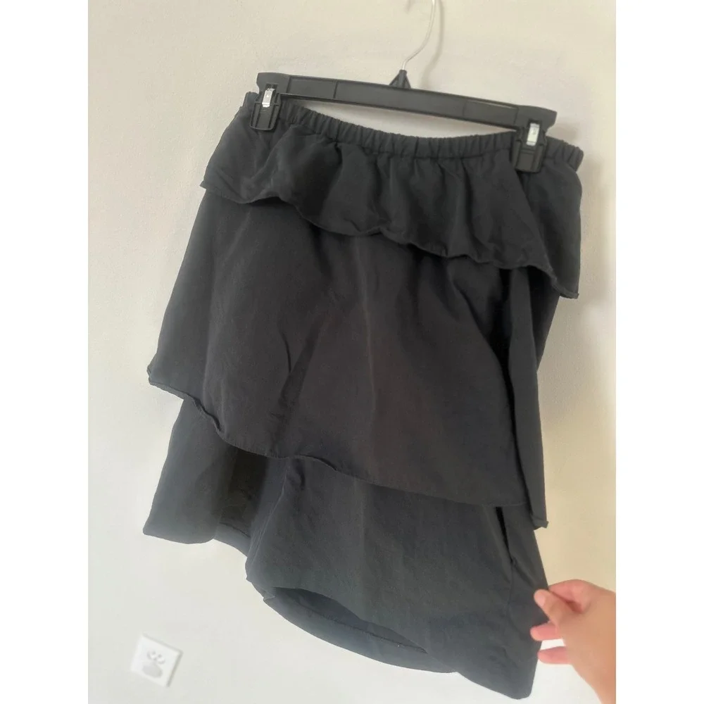Club Monaco Black Tiered Ruffle Skort Elastic Waist Mini Skirt Shorts Womens 4 - Picture 4 of 6